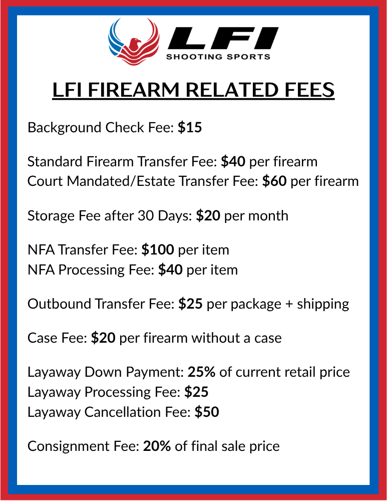 LIST OF ALL LFI FIREARM RELATED FEES 2026